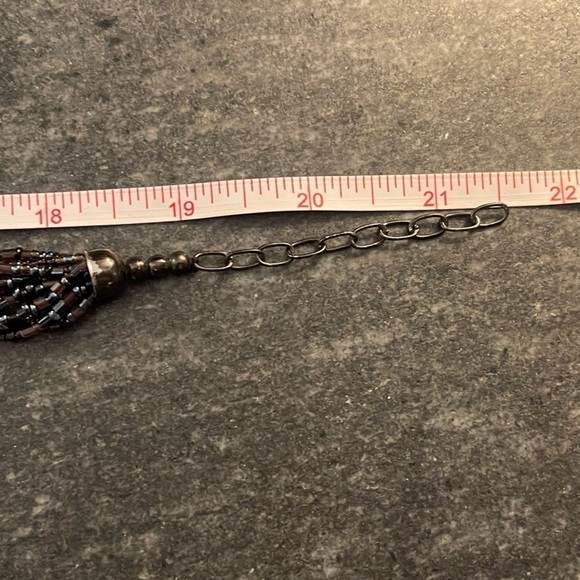 Vintage Three Tiered Braided Purple Glass & Onyx Beaded Statement Necklace - Picture 8 of 8